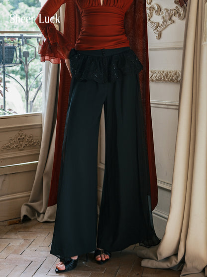 SHEERLUCK SLKZ25301 Lace pleated patchwork loose pants