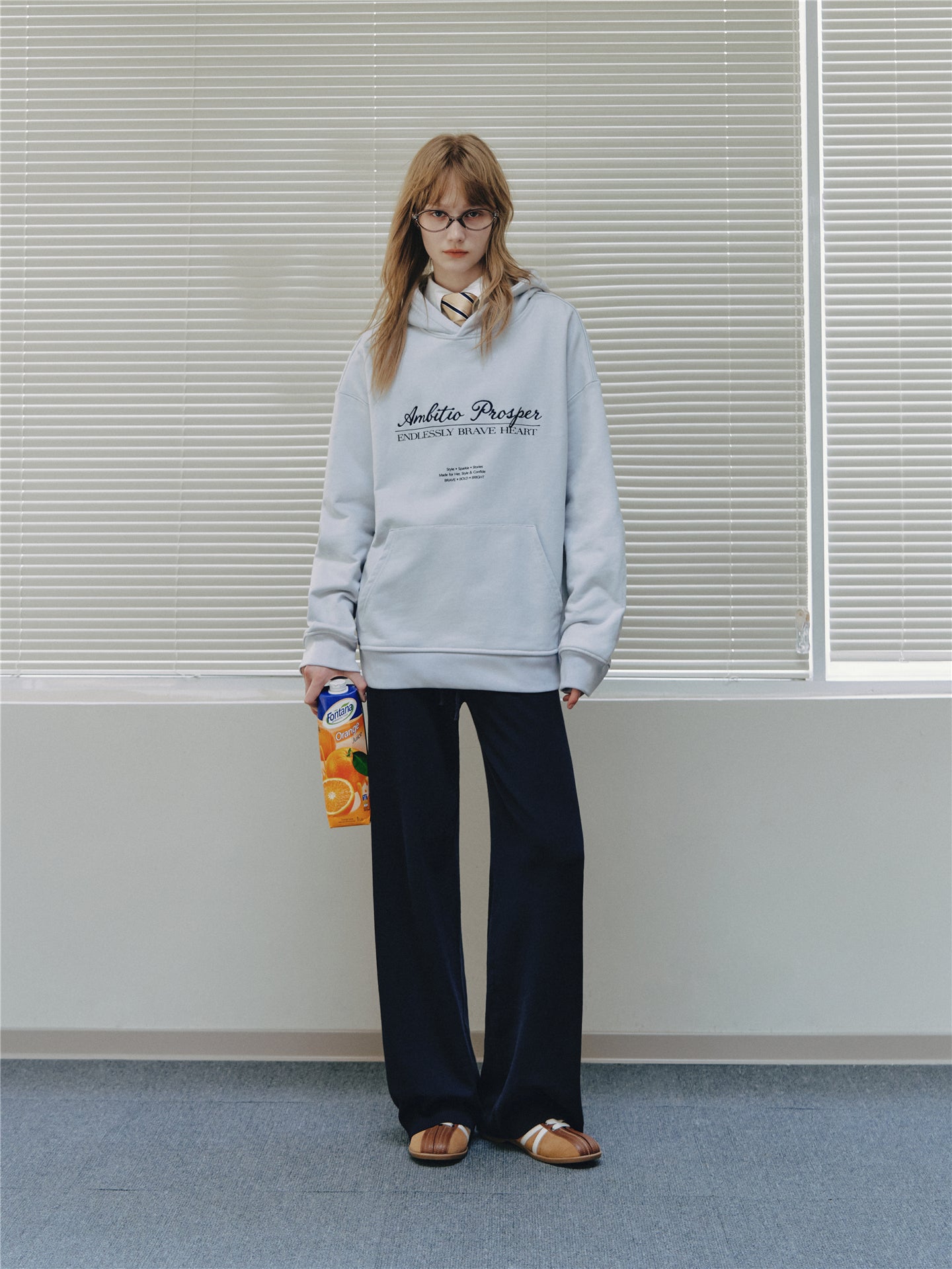 Asgony ASG26537 Cotton Hooded Embroidered Pullover Sweatshirt