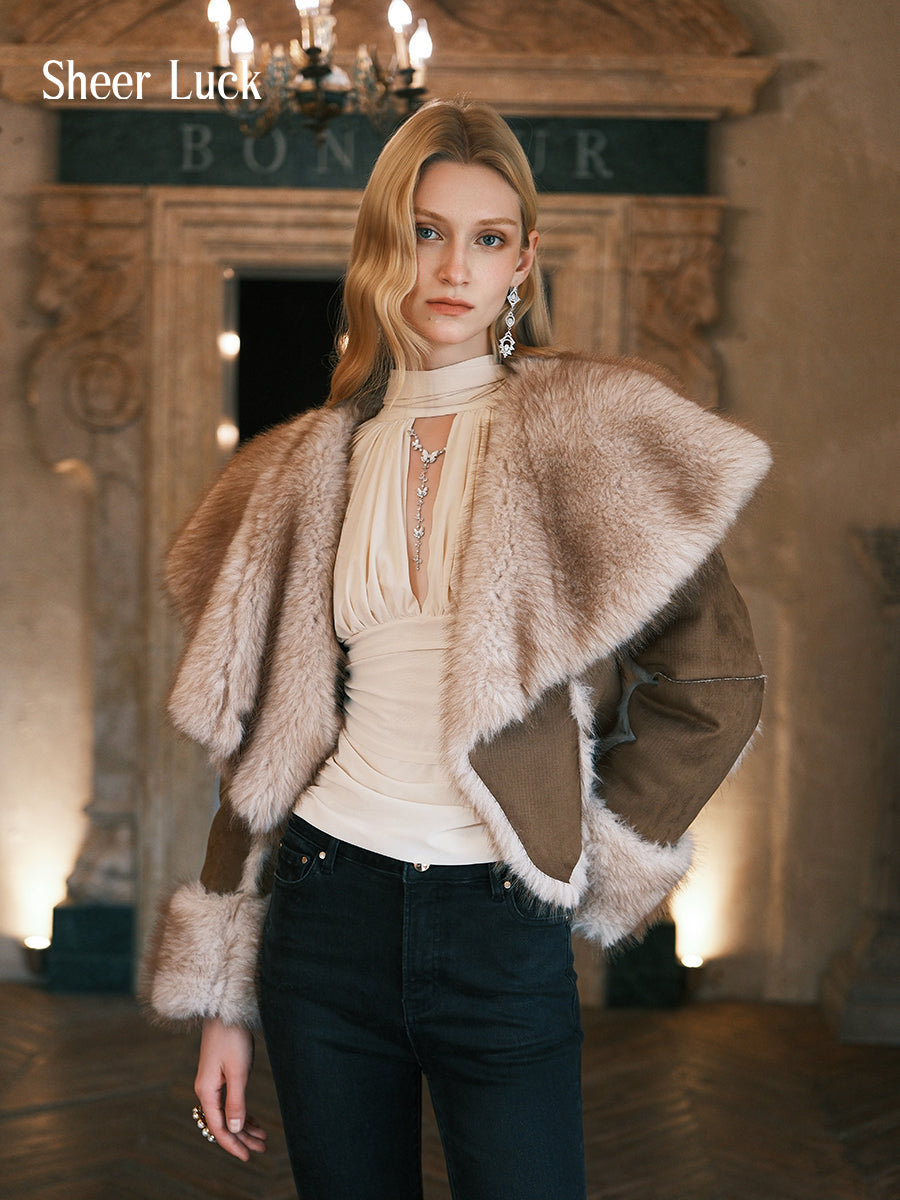 SHEERLUCK SLPC25502 Fur and fur one-piece short lapel jacket