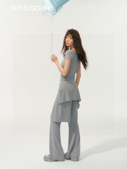 SOMESOWE S2508071 Asymmetrical Shoulder Ruched T-Shirt (2color)