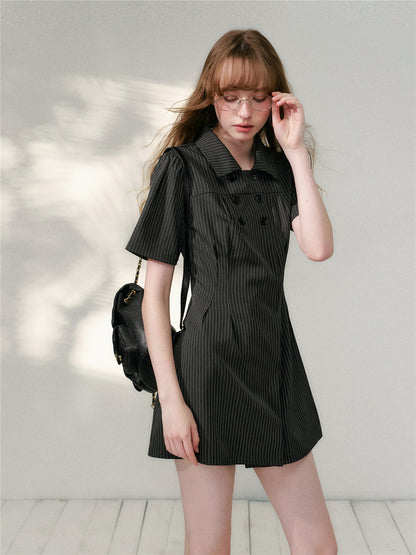 16DEWS 16D26092 Striped waist cinched shirt dress