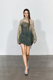 YJ1NGZYZJ Distressed Oversized Sweater In Green