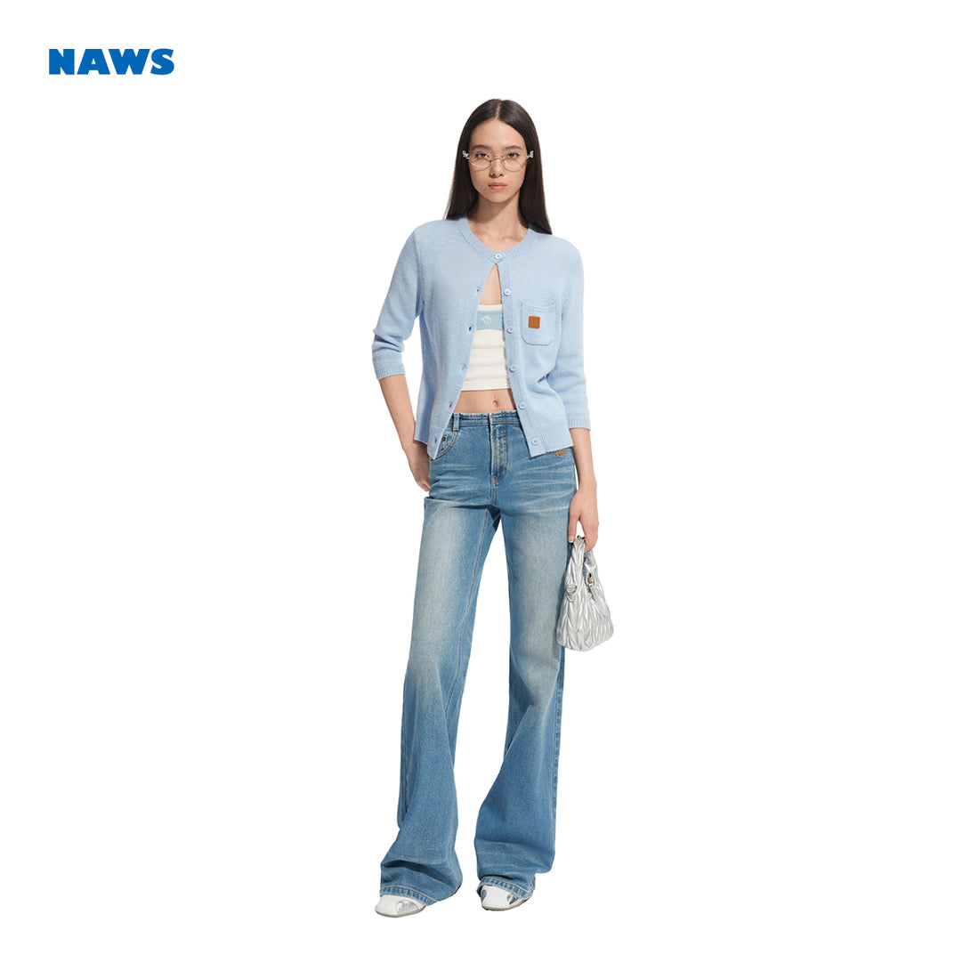 NAWS MY050325 Cloud wrapped mid sleeve knitted cardigan