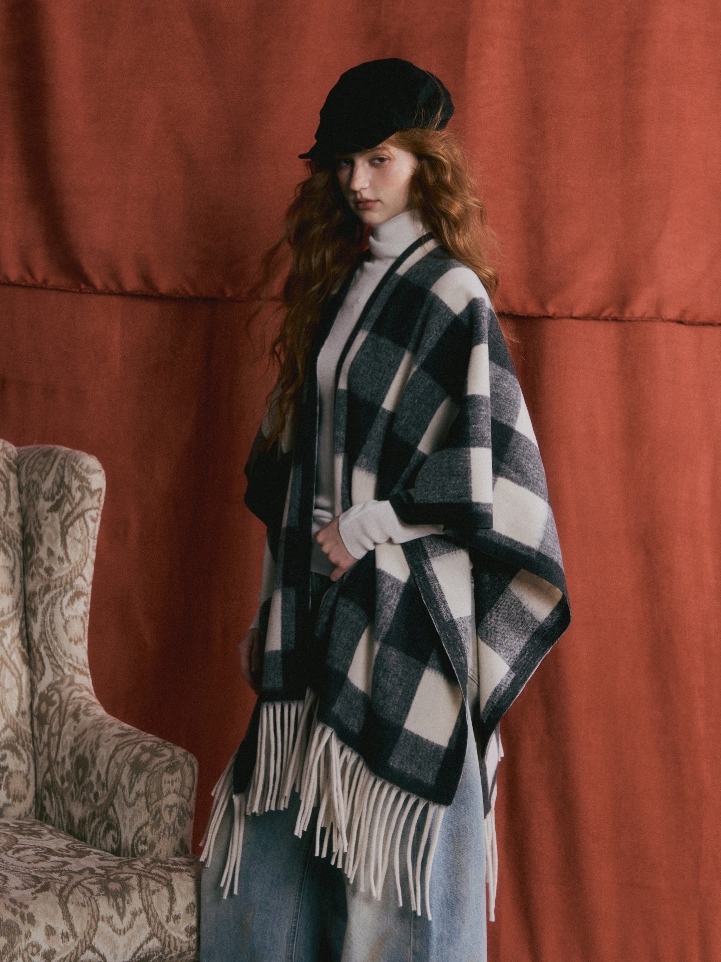 AsGony ASG25517 Versatile plaid cape shawl