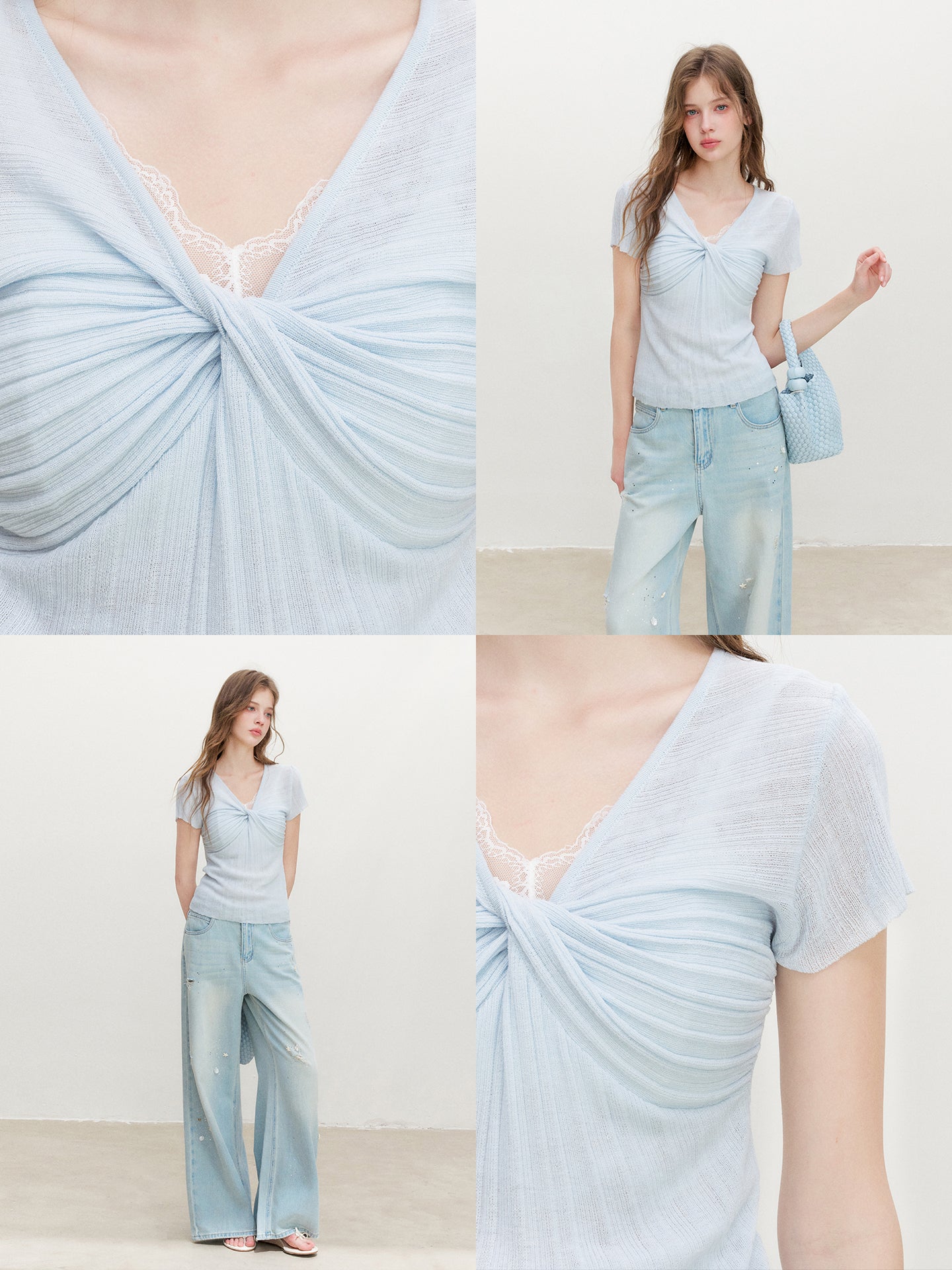 16DEWS 16D26367 Ribbed Knit Short-Sleeve Top