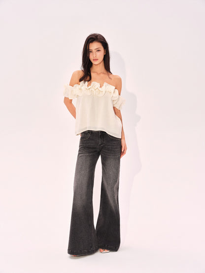 NONCESTNON N336 Off-the-Shoulder Boat-Neck Top