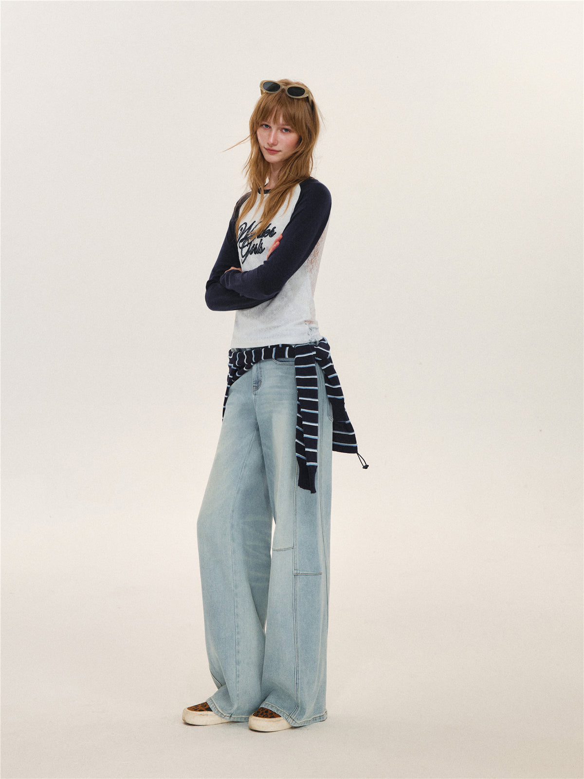 Asgony  ASG26628 Light Blue Curved-Leg Jeans (with Belt)