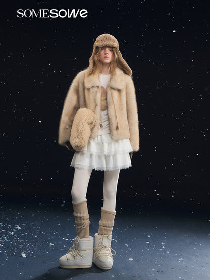 SOMESOWE S2508312 Tie up collar fur coat