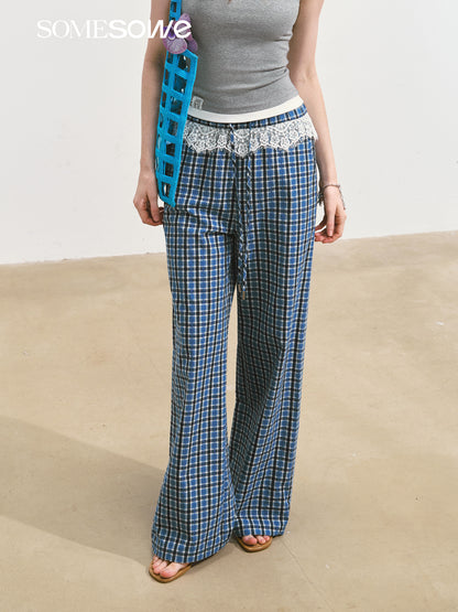 SOMESOWE S2508108 Lace plaid wide leg pants