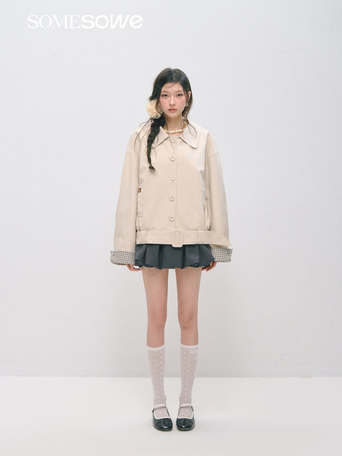 SOMESOWE S2509028 Plaid patchwork lapel breasted jacket