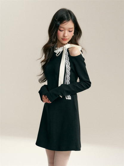 16DEWS 16D26012 Black A-line dress with contrasting bow