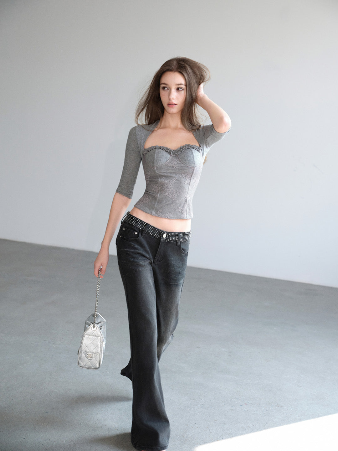 NONCESTNON N307 Lace mid sleeve corset