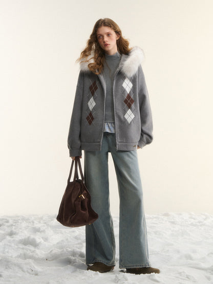 AsGony ASG24677 Washed denim jeans with curved segmentation and worn edges