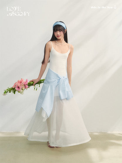 AsGony ASG25218 Vertical mesh camisole dress