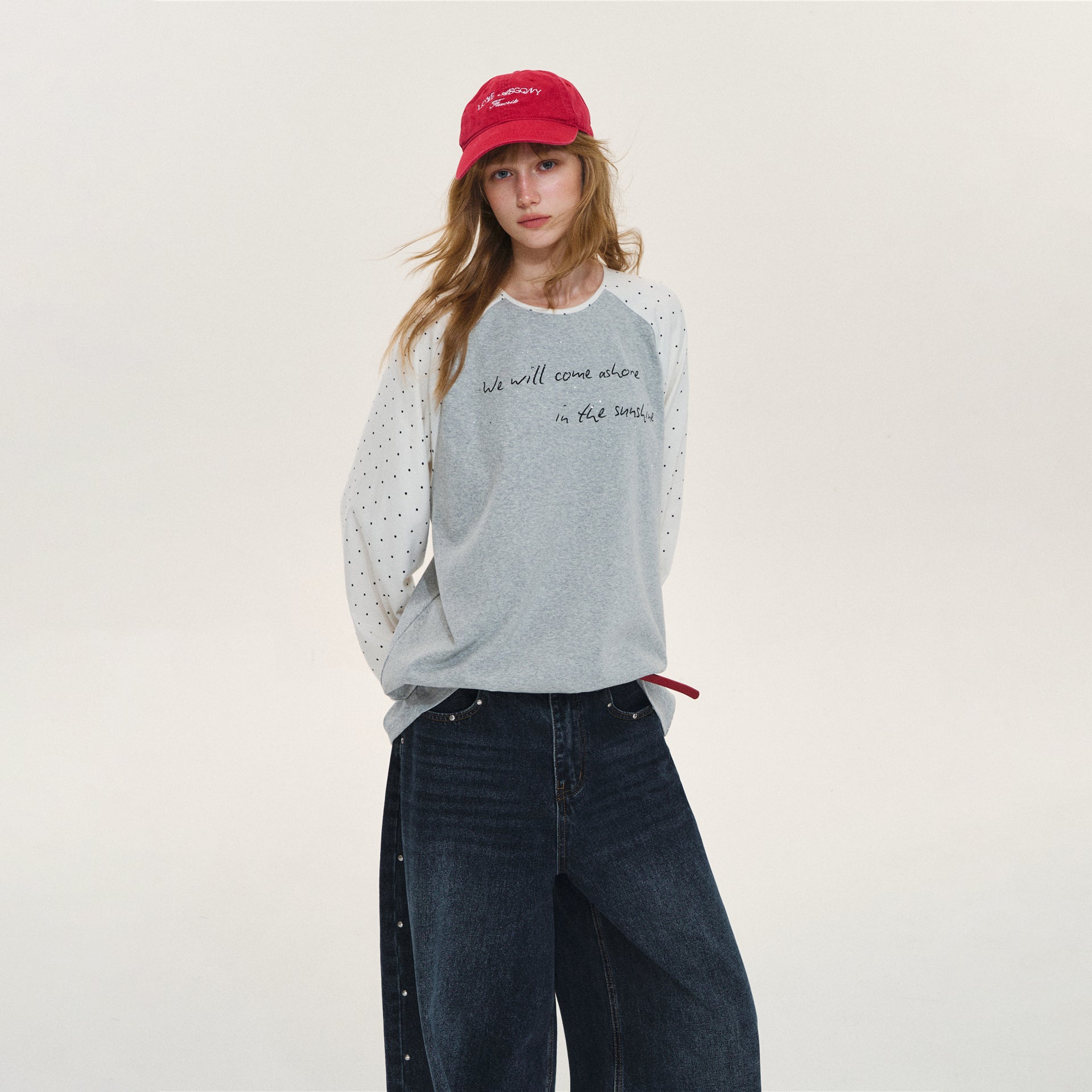 Asgony ASG26566 Polka Dot Oversized T-Shirt