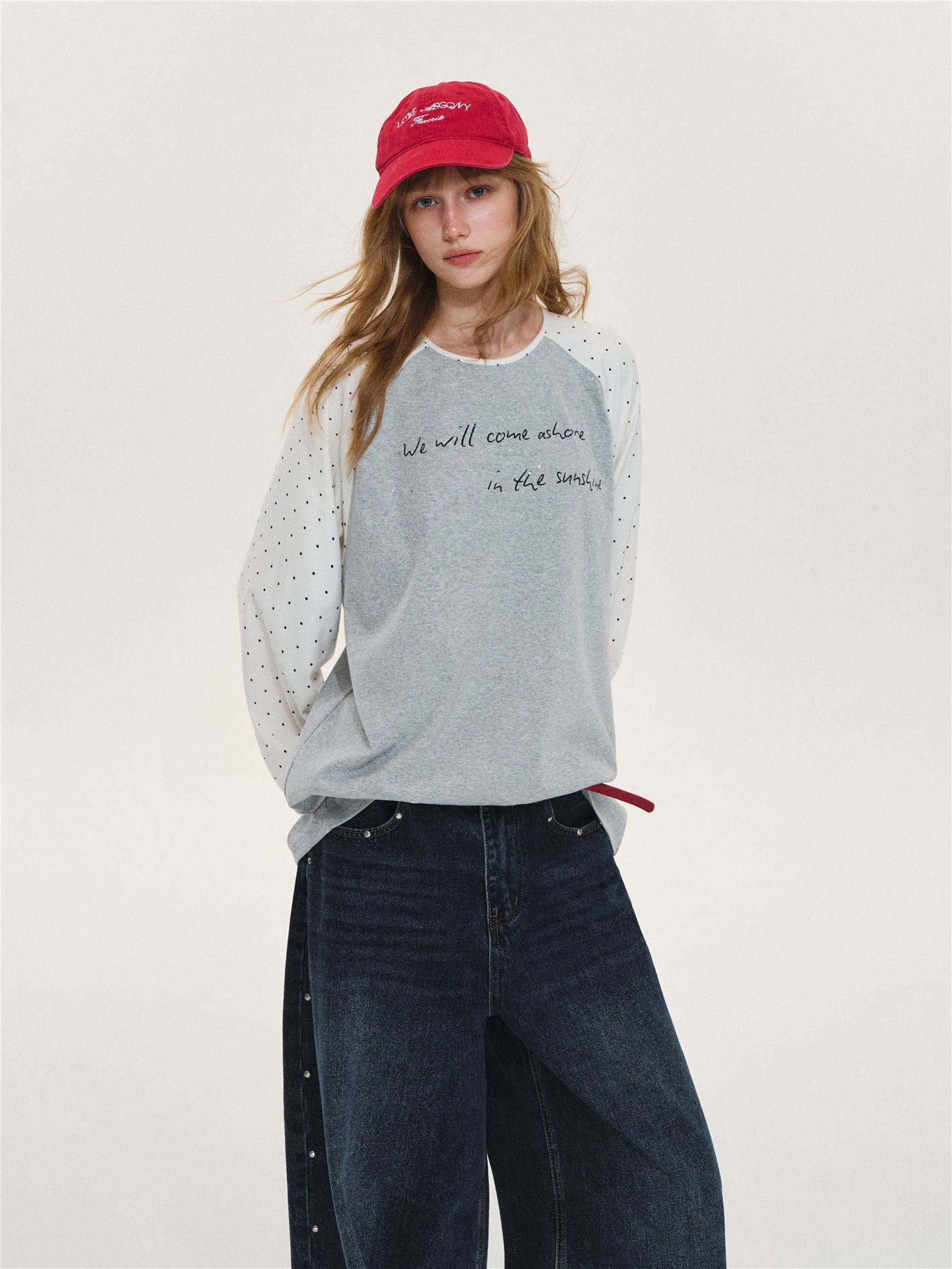 Asgony ASG26566 Polka Dot Oversized T-Shirt