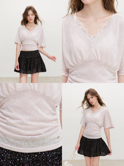 16DEWS 16D26355 Lace V-Neck Lyocell Top