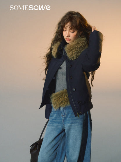 SOMESOWE S2508265 Detachable fur collar slim down jacket