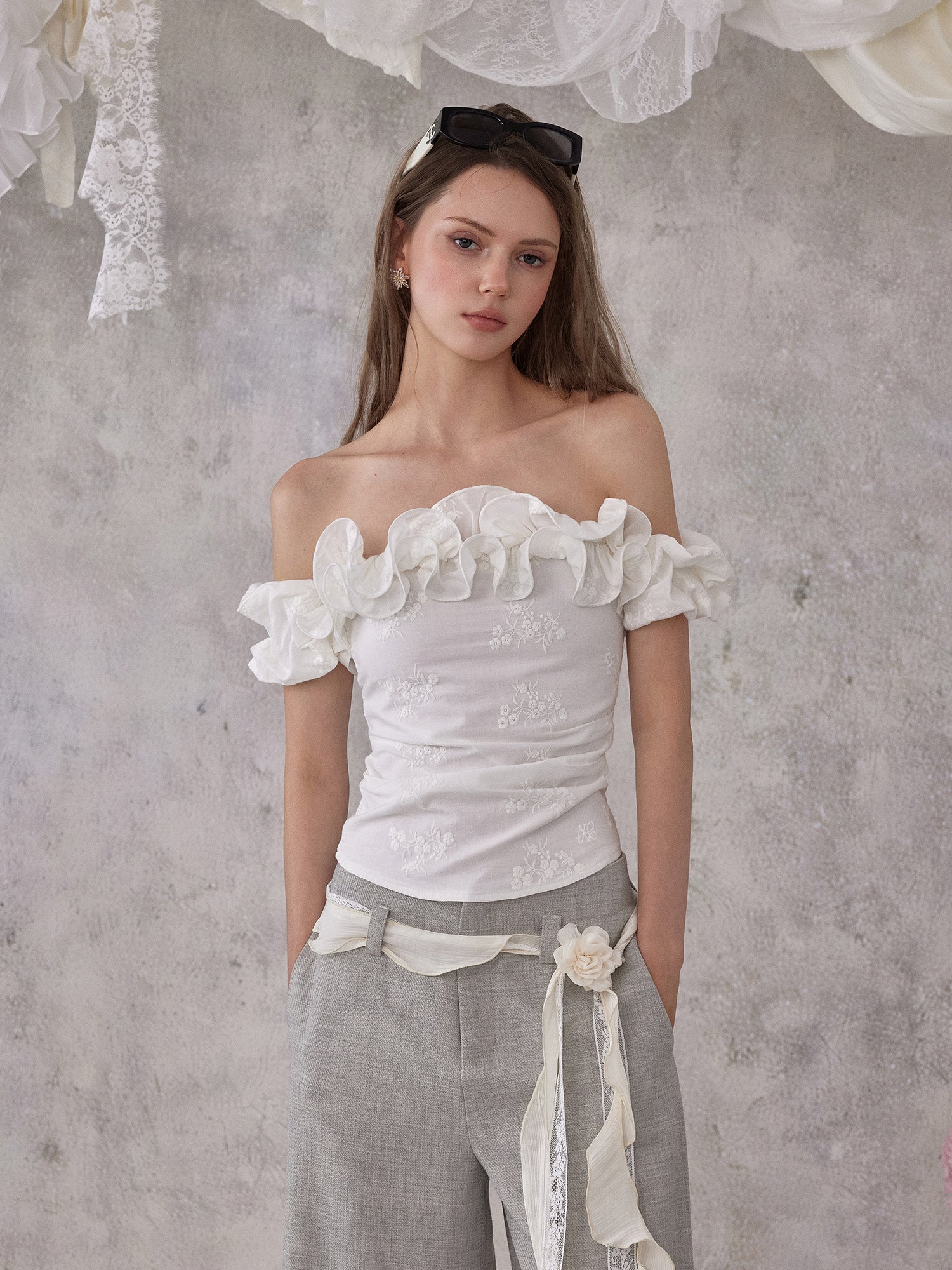 NOMEANSNO N188 White off-shoulder top
