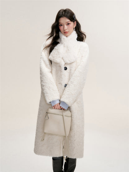 16DEWS 16D25467 Imitation fur integrated lamb wool long jacket (with scarf)