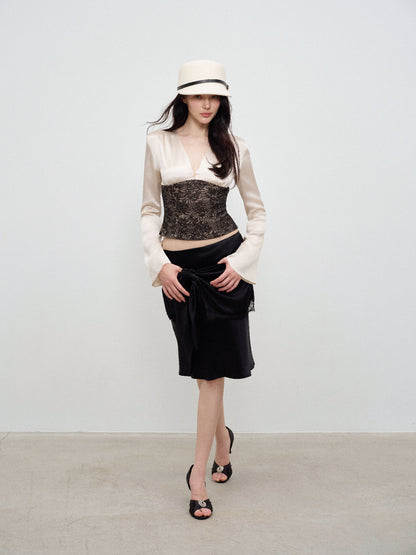 NONCESTNON N367 V-Neck Lace Flared Sleeve