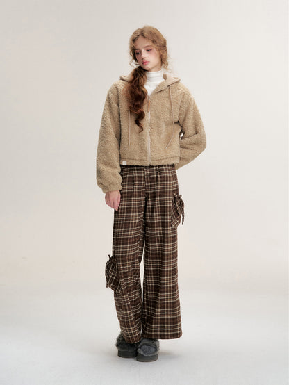 16DEWS 16D25492 Retro plaid pocket straight leg pants