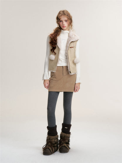 16DEWS 16D25459 Double sided gradient faux fur vest (with detachable fur ball)