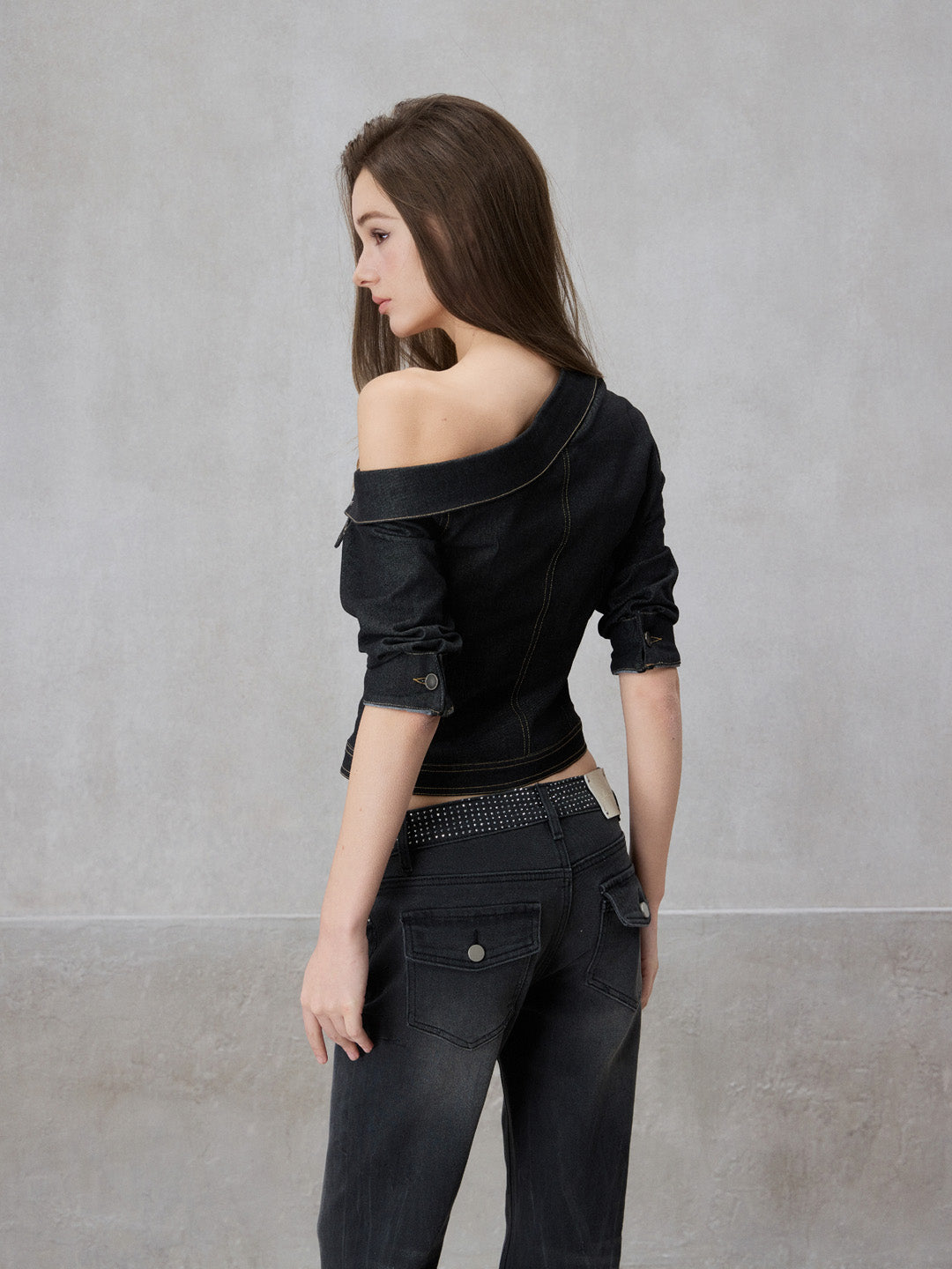 NONCESTNON N306 Off shoulder denim shirt