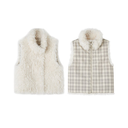 SOMESOWE S2508263 Grid splicing lamb wool double-sided vest