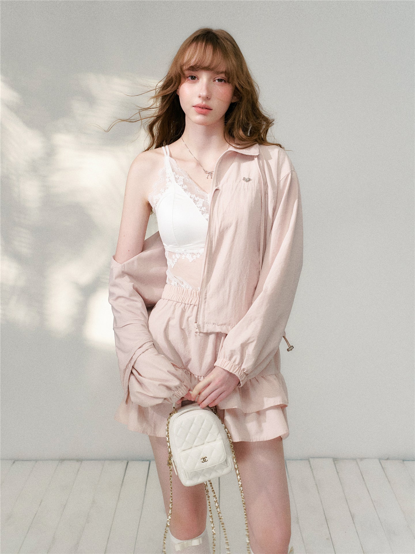 16DEWS 16D26083 Bow tie design sunscreen jacket + skirt set