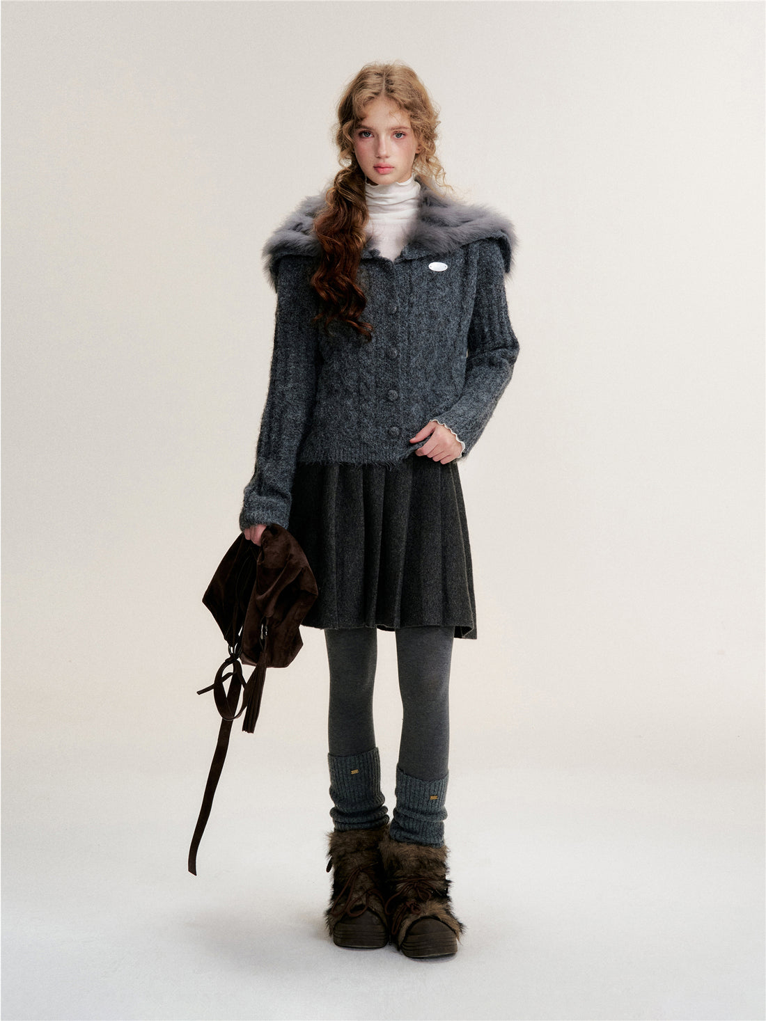 16DEWS 16D25491 Thick wool high waisted A-line skirt