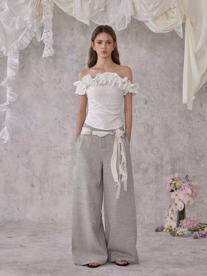 NOMEANSNO N172&amp;N185 Lace up pants +Lace flower belt set (2color)