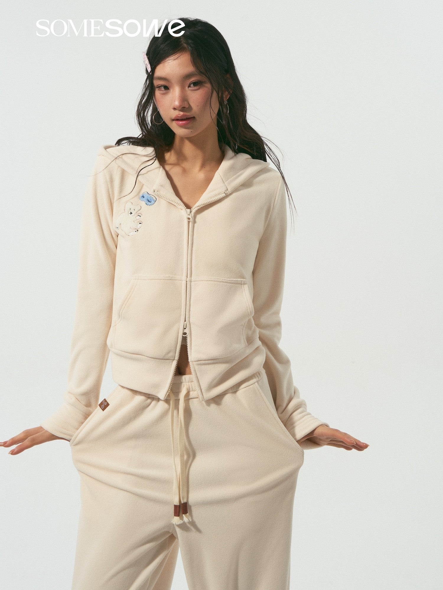 SOMESOWE S2509001&amp;S2509002 Goodnight teddy bear embroidered hooded sweatshirt+sweatpants