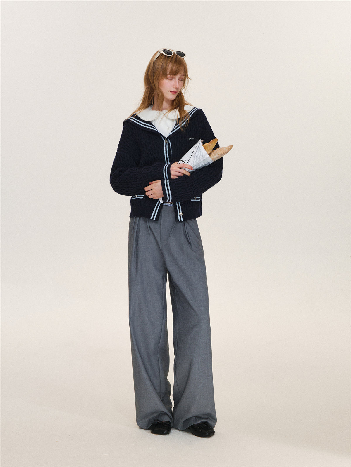 Asgony ASG26627 Plaid Lace-Trim Pleated-Waist Trousers