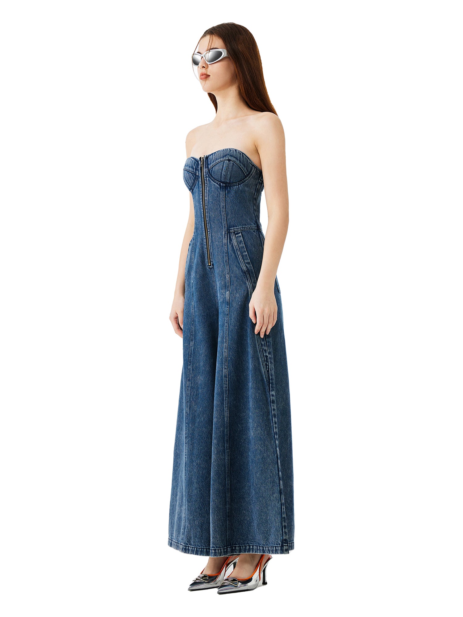 YJ1NGZYZJ Strapless Denim Jumpsuit