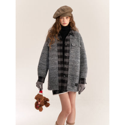 AsGony ASG24527 Tweed Grey Coat