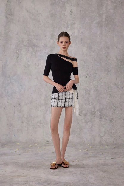 NOMEANSNO N179 Black lace single shoulder top