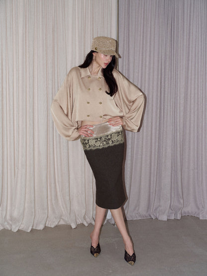 NONCESTNON N377 Champagne Satin Batwing Sleeve Top