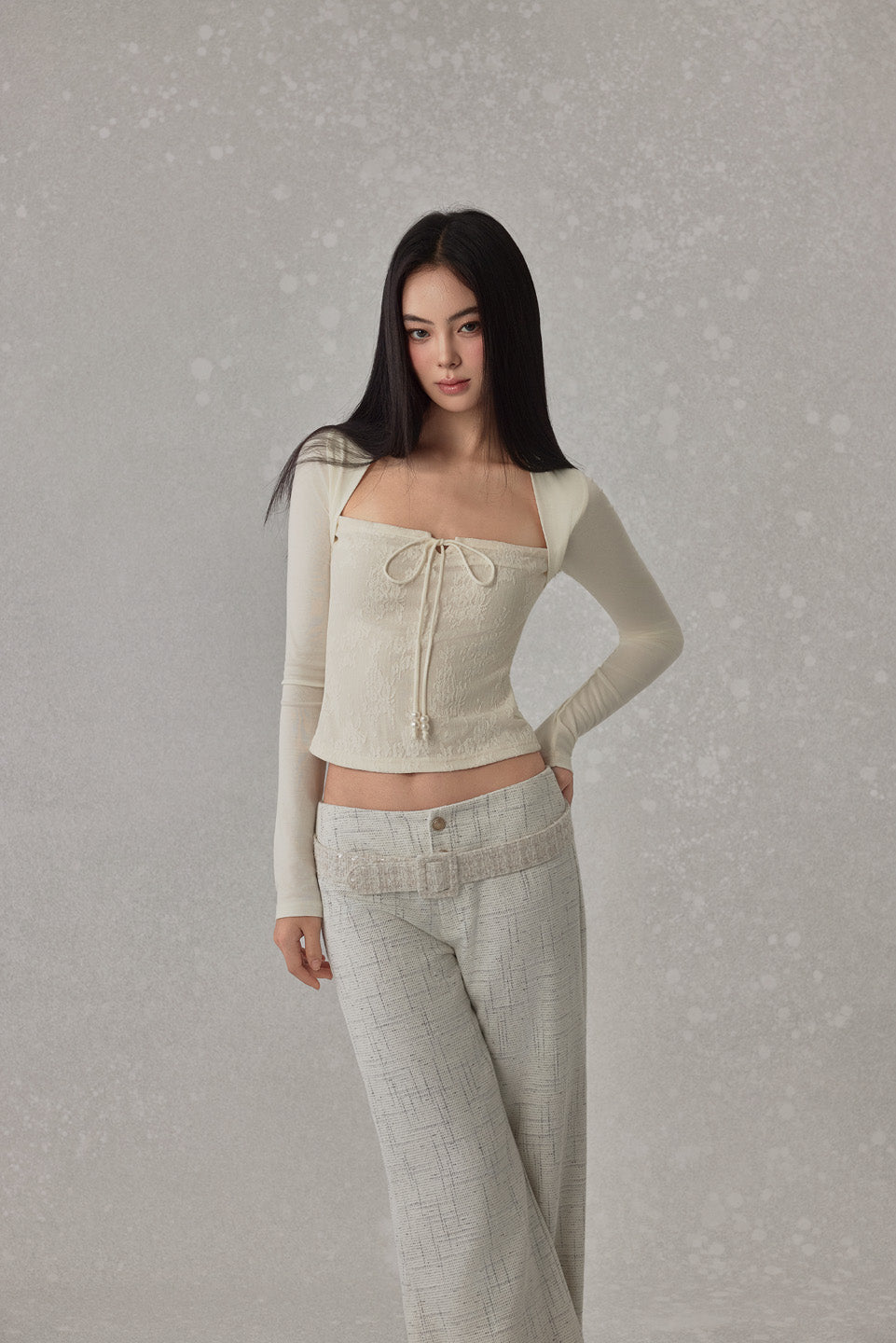 NONCESTNON N257 Lace up long sleeved top