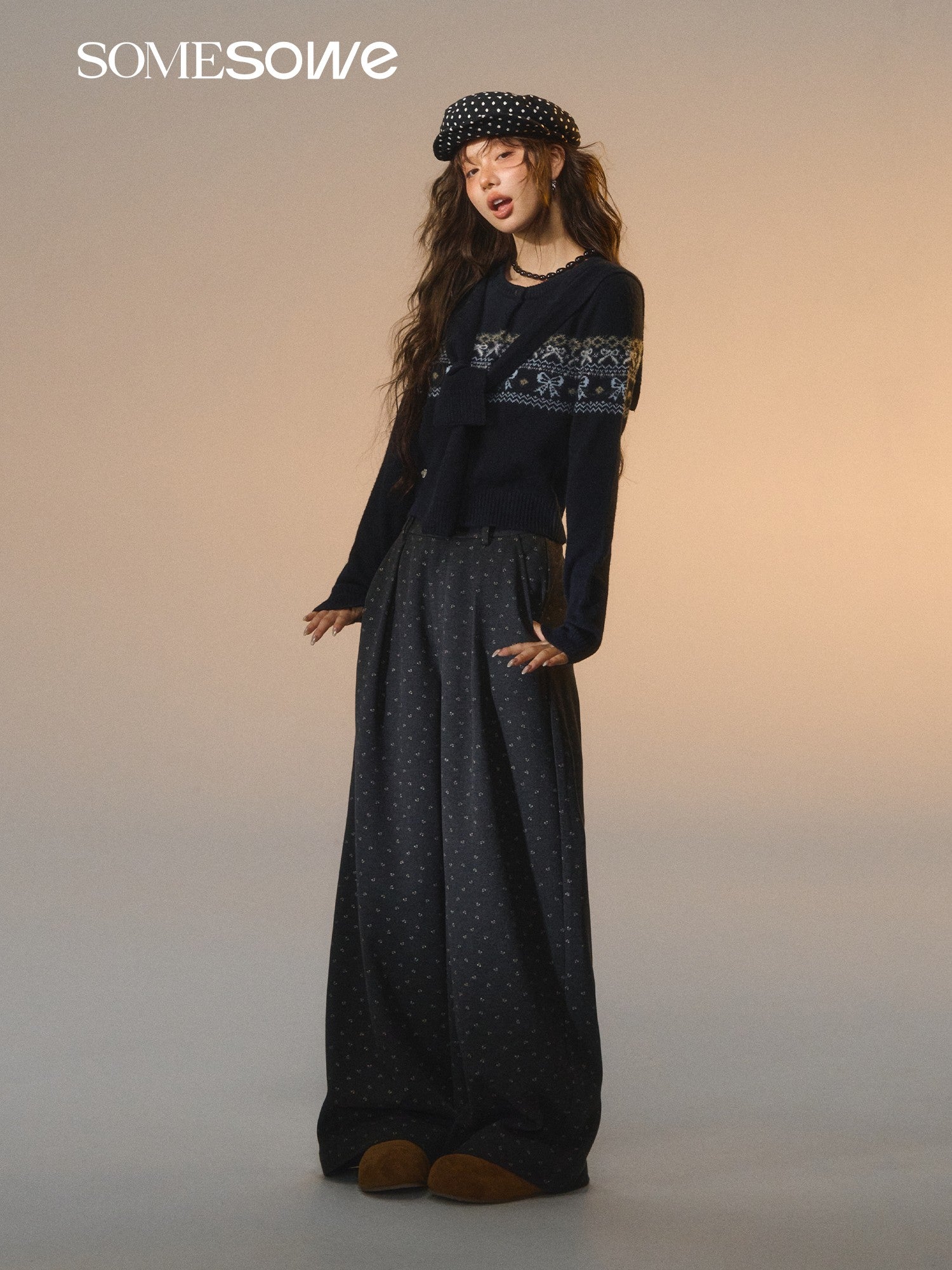 SOMESOWE S2508277 Fair Island Bow Fake Two Sweater