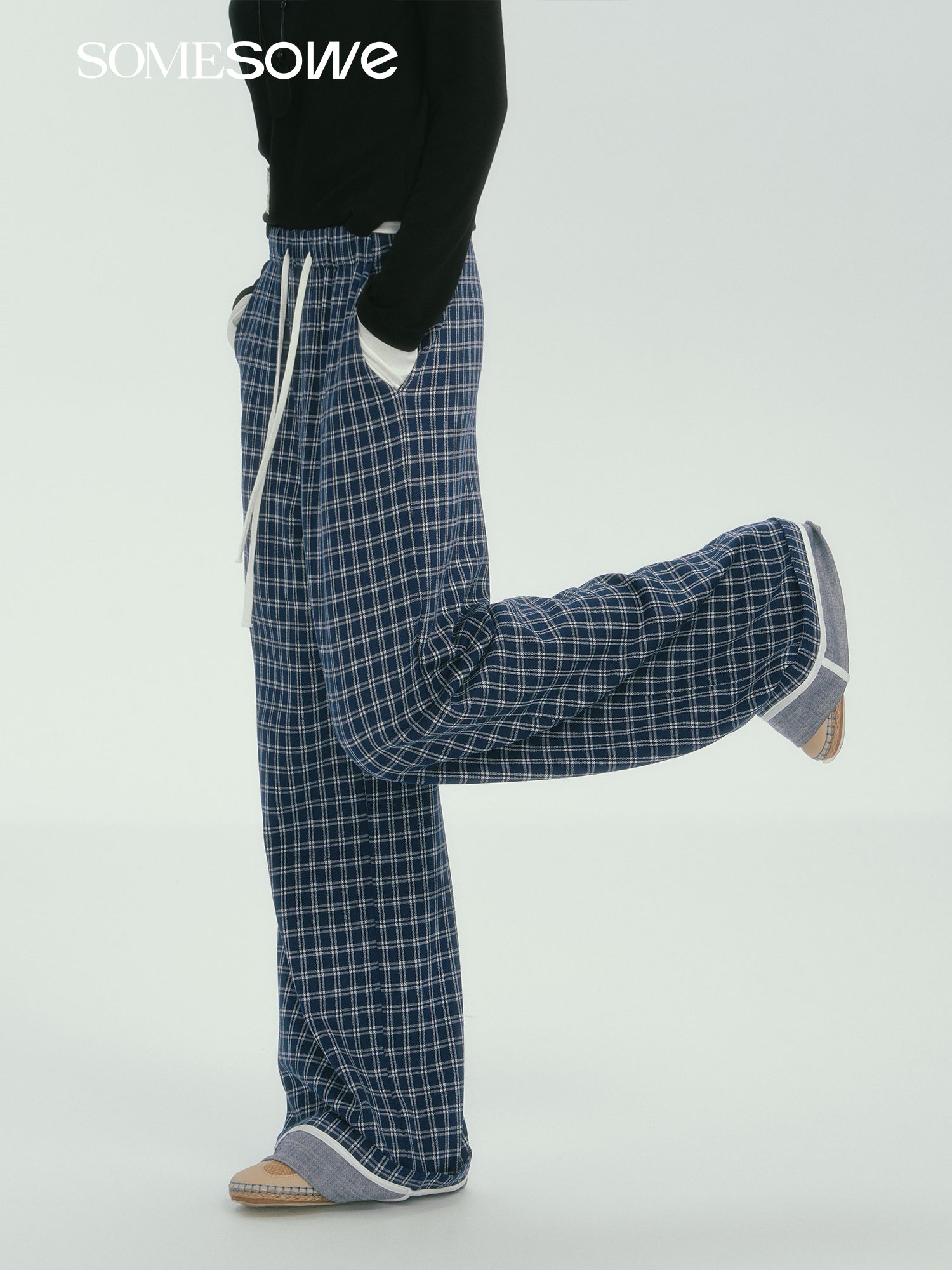 SOMESOWE S2407264 Gingham wide-leg pants
