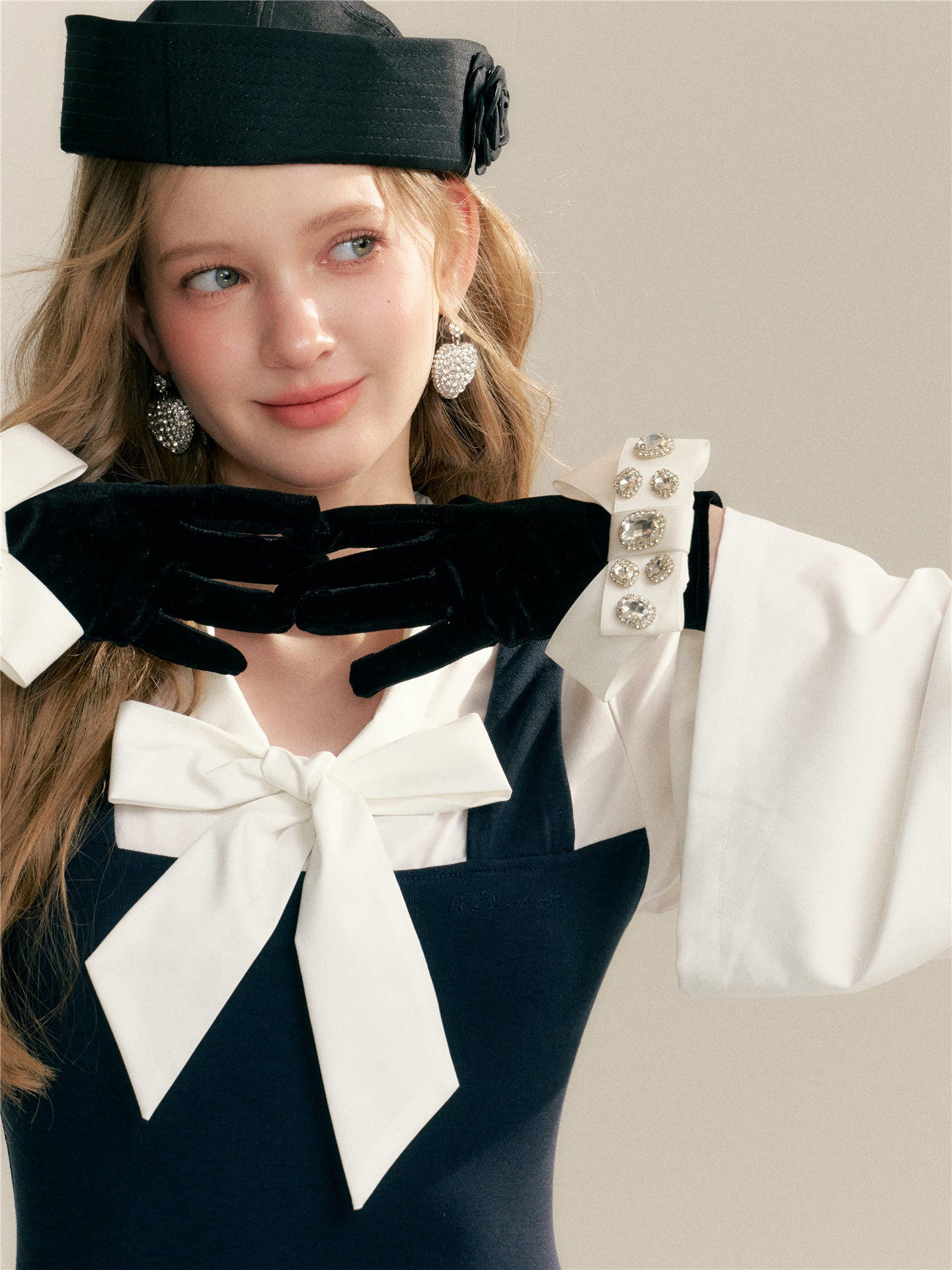 16DEWS 16D26015 Fake two V-neck lace up contrasting splicing slim fit dress