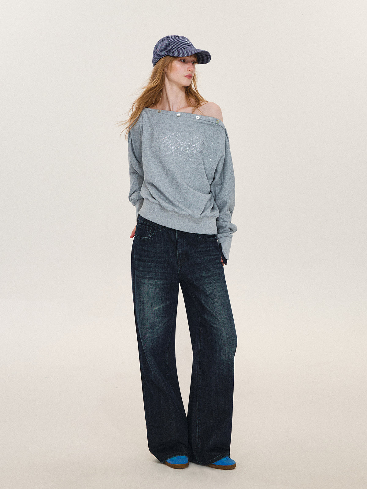 Asgony ASG26567 Printed One-Shoulder Sweater