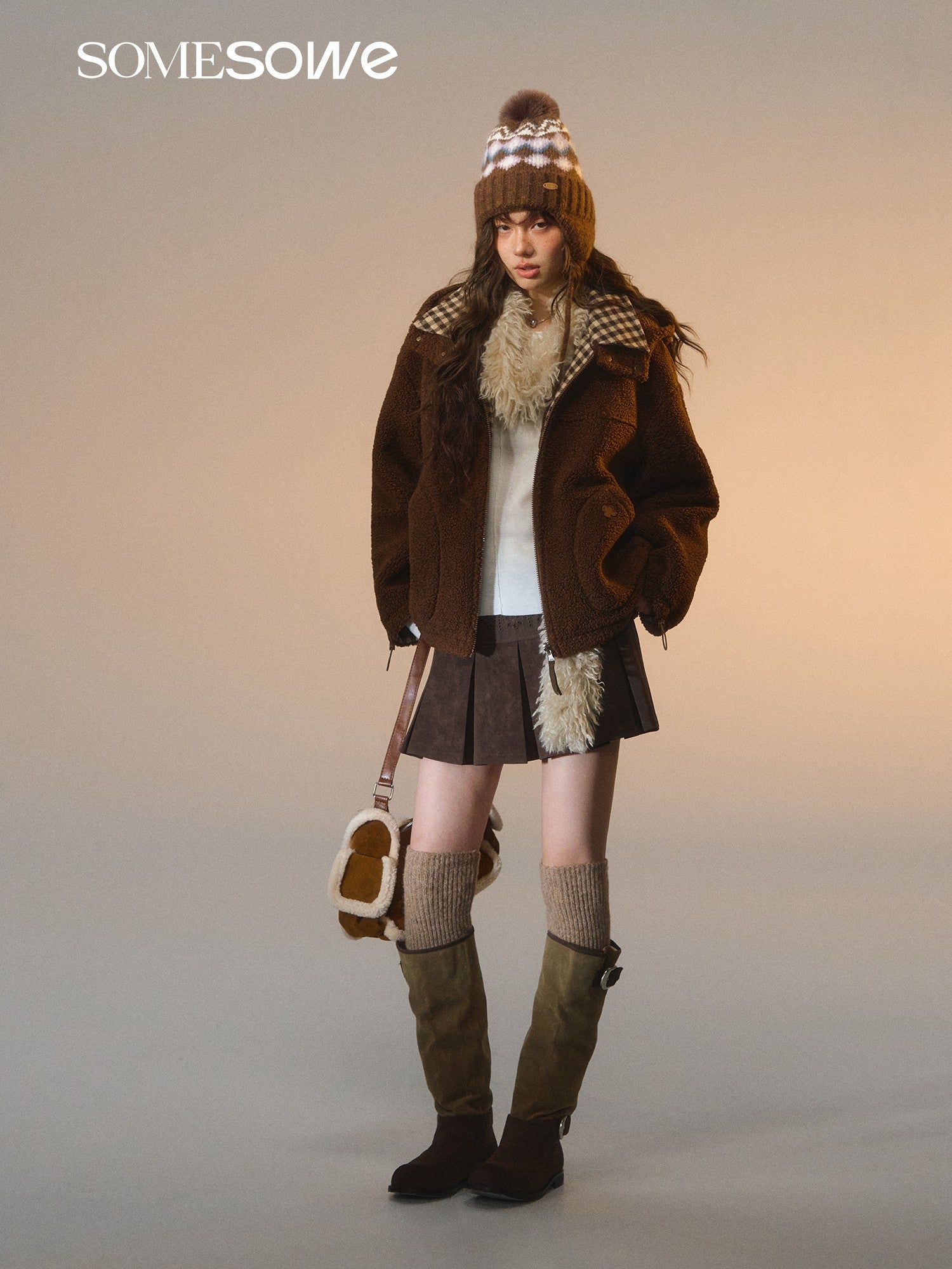 SOMESOWE S2508270 Double sided plaid patchwork fleece jacket