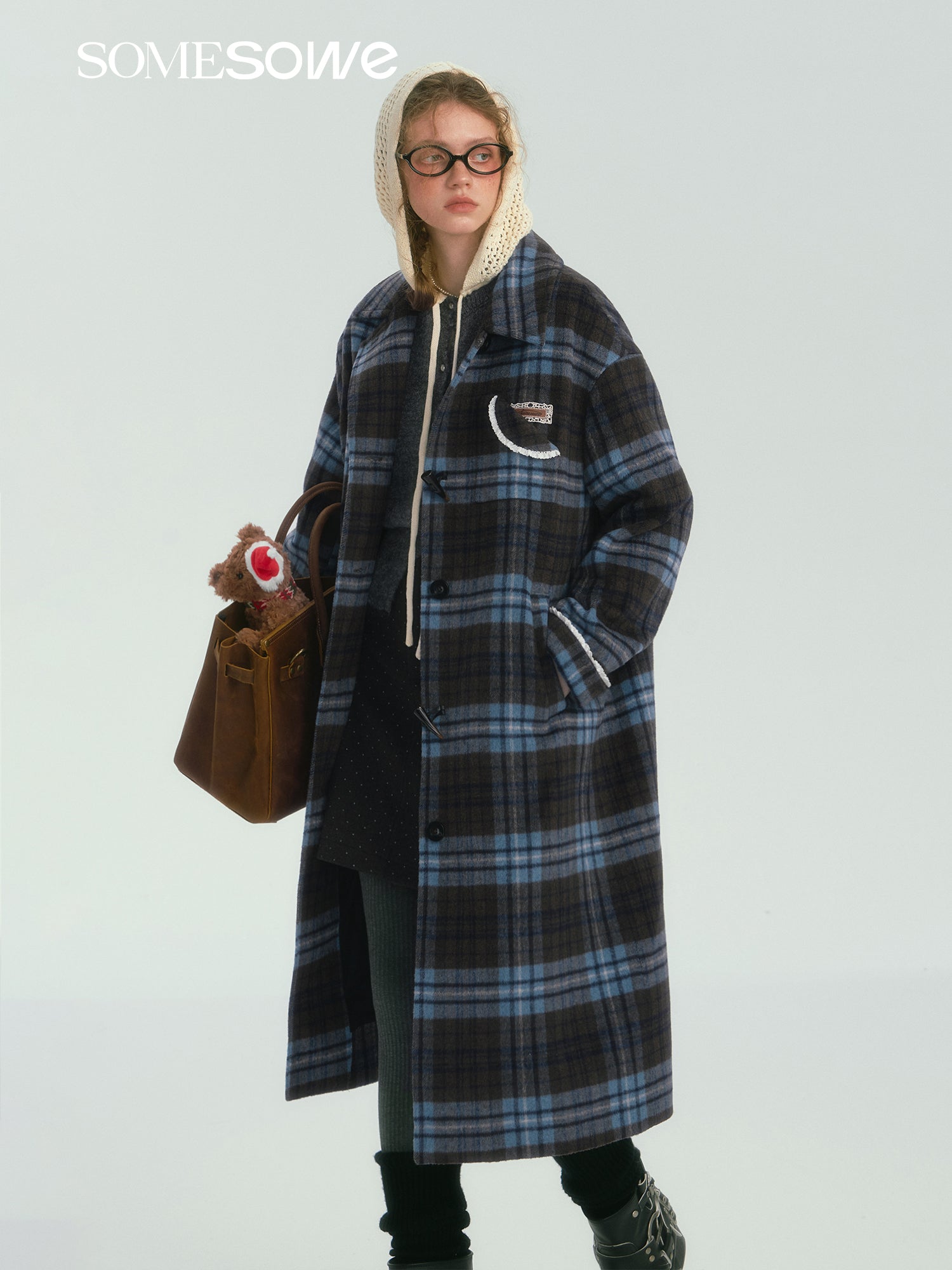 SOMESOWE S2407252 Contrasting plaid long coat