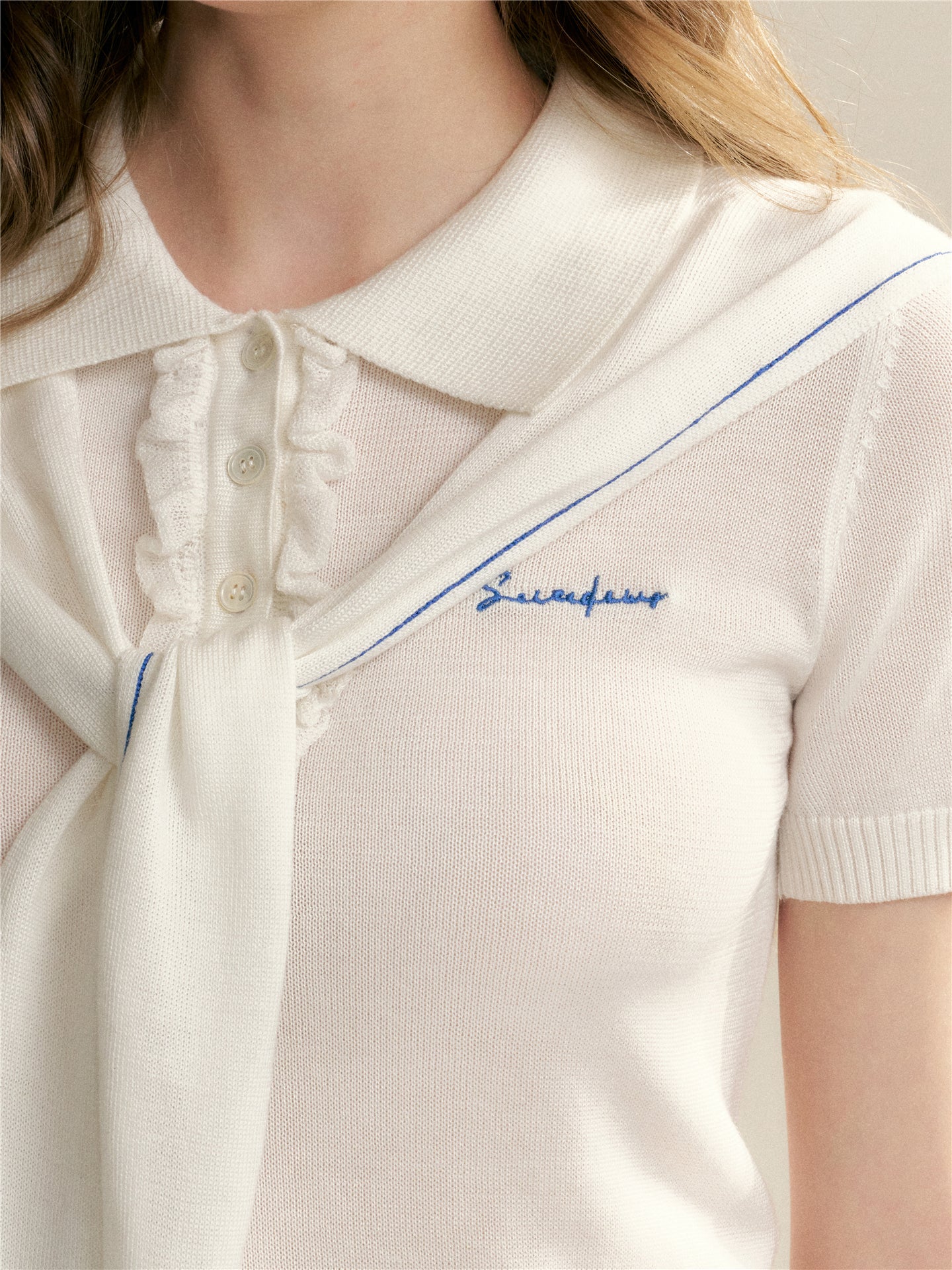 16DEWS 16D246067 Polo collar woolen short sleeved shirt