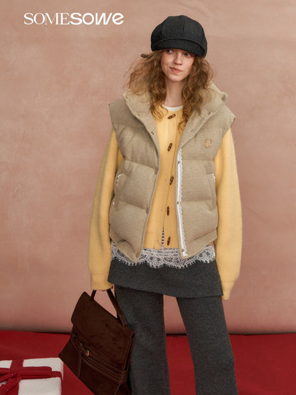 SOMESOWE S2508301 Lace patchwork stand up collar bread vest