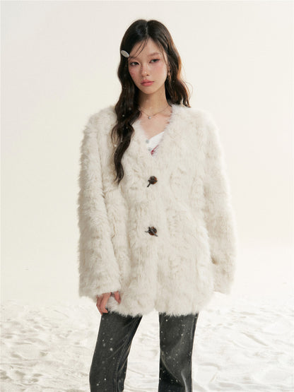 16DEWS 16D25522 Imitation fur one-piece single breasted V-neck jacket