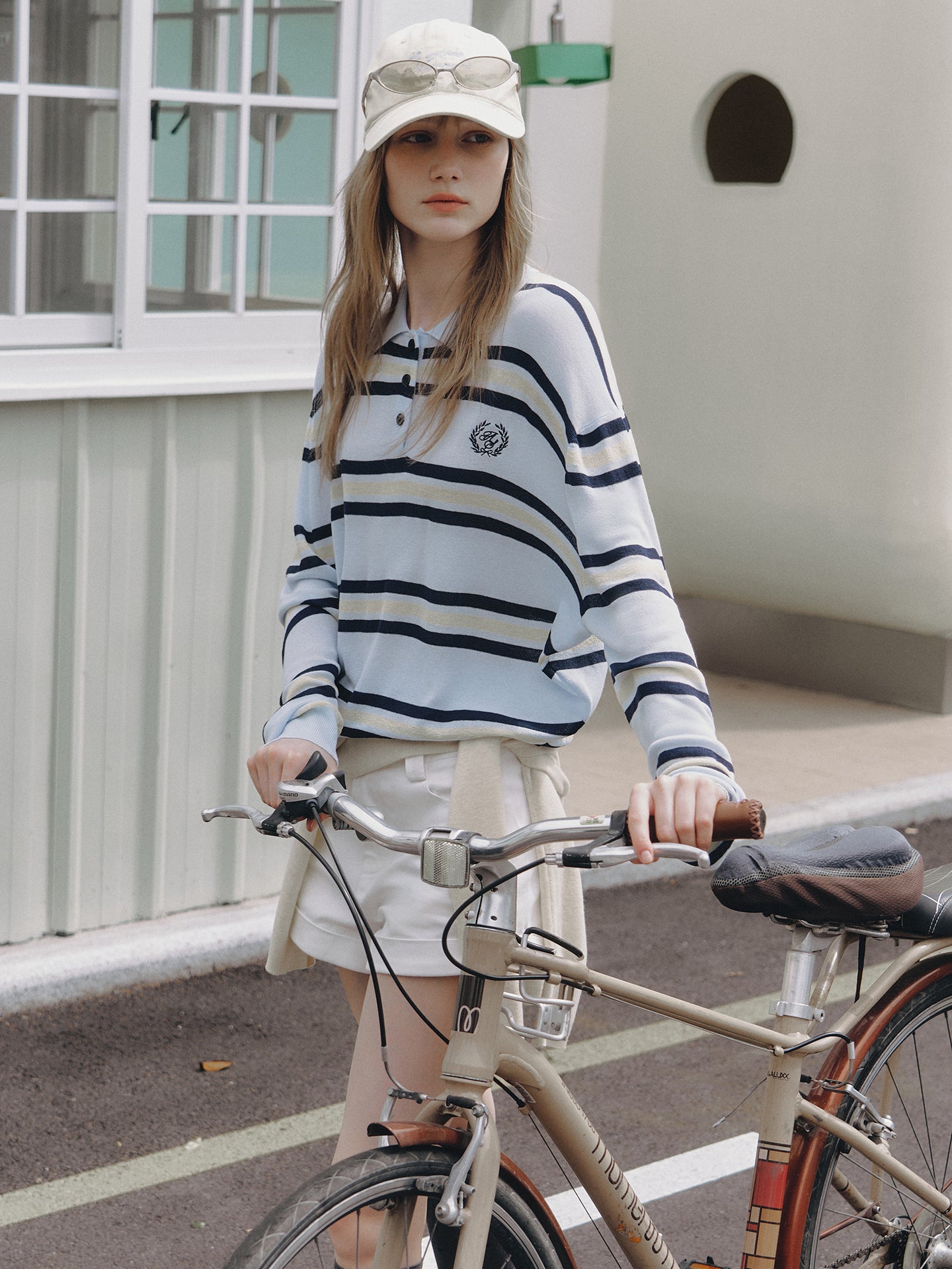 Asgony ASG26284 Striped Embroidered Knit Polo Shirt