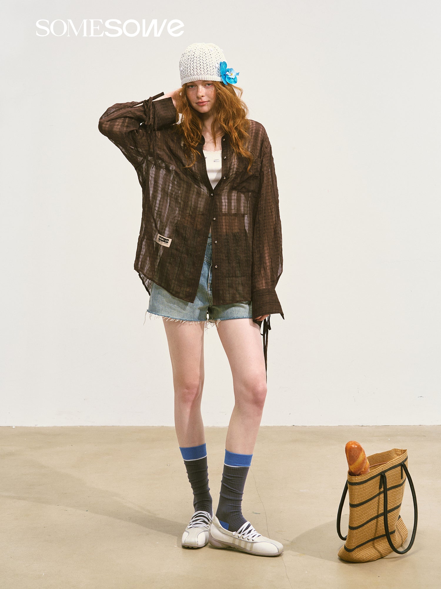 SOMESOWE S2508104 Pleated slightly transparent shirt (2color)